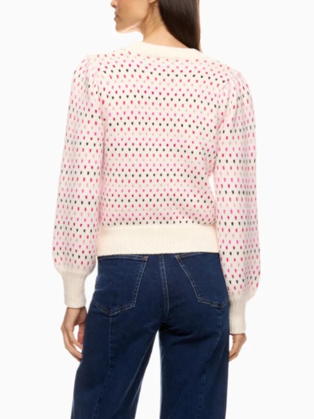 Marine Layer Cream Crewneck Sweater with Pink Polka Dot Motif - Picture 3 of 9